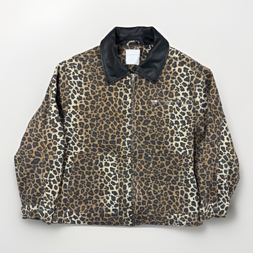 Daydreamer Los Angeles Leopard Print Jacket Womens S Faux Leather Collar Zip
